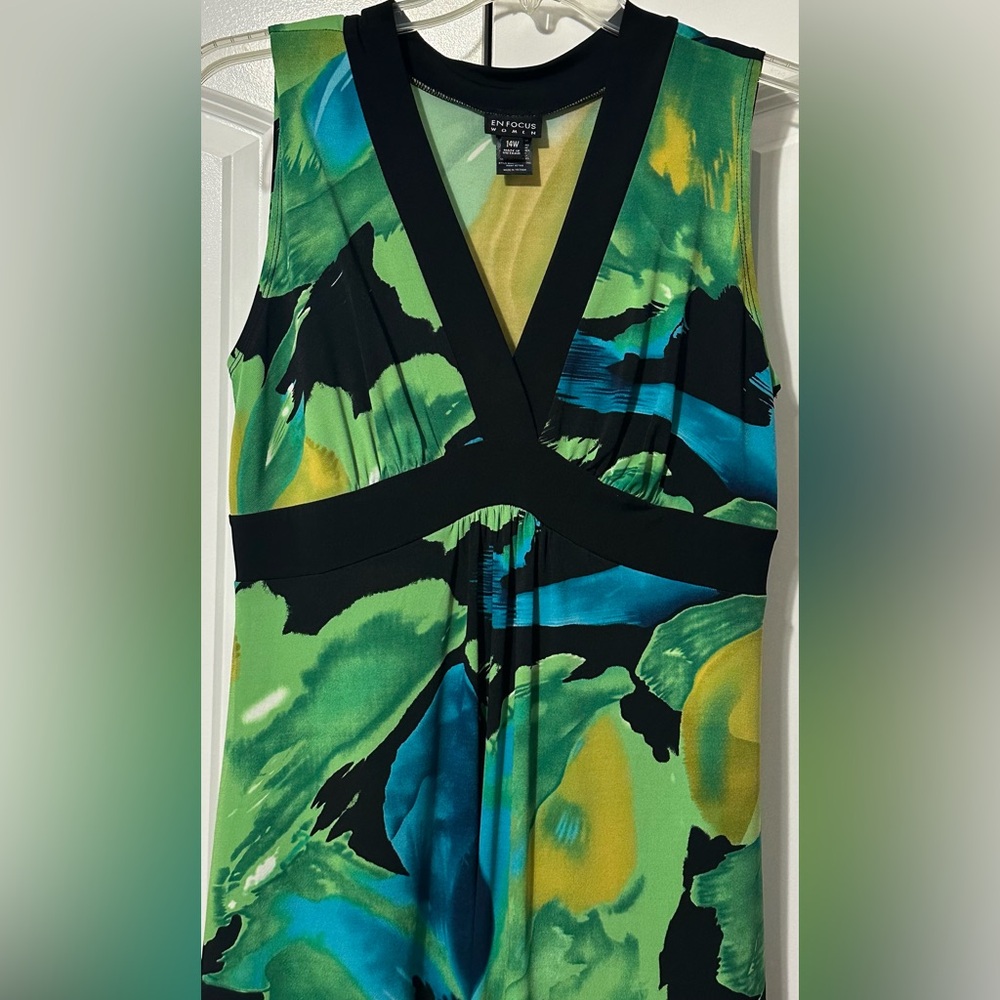 EnFocus Women-Floral Black/Blue/Green/Yellow-Maxi Dress-Size 14W-Worn Once - Picture 5 of 10